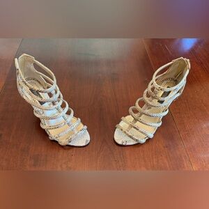 White House Black Market Snake-Print Gladiator Heels